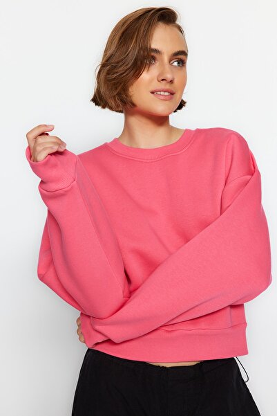 Trendyol Collection Fukszia Relaxed Fit Crop Basic Crew Neck, vastag belső polár kötött pulóver TWOAW24SW00147