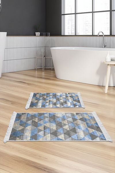 Alanur Home Eko Trend DJT 2 πλενόμενη αντιολισθητική βάση χαλάκι μπάνιου 661 Nordic Blue (60 x 100 - 50 x 60)