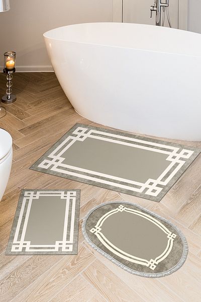 Alanur Home Eko Trend DJT Σετ 3 πλενόμενων αντιολισθητικών πατωμάτων μπάνιου 657M Modern Camel