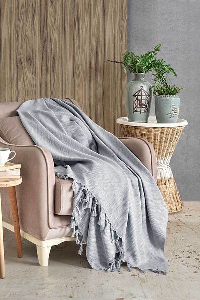 Elart Fringed Cotton Pike Double Loris Gray (200x230cm)