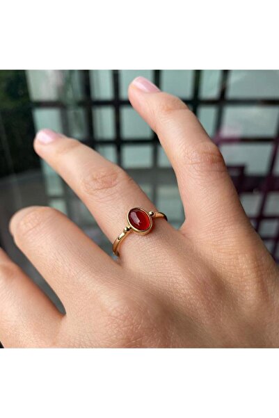 HEMS JEWELLERY 14 Ayar Altın Akik Taşlı Yüzük