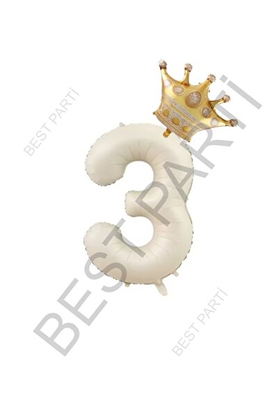 BEST PARTİ DOĞUM GÜNÜ PARTİ SÜSLERİ Bej Rakam ve Kral Tacı Folyo Balon Seti Y...