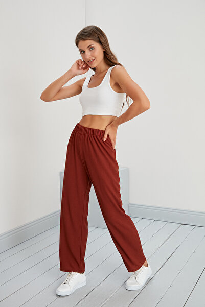 Space Fashion Elastic Waist Palazzo Trousers Summer Comfortable Wide Wrinkled Fabric