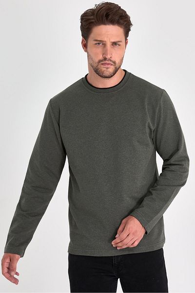 mmetalic Ανδρικό φούτερ Χακί Double Crew Neck Standard Relaxed Fit