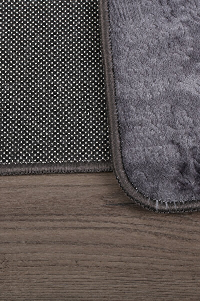 Bonny Home Nova Anthracite (80X150 + 50X80 cm) Large Size 2-Piece Bathroom Rug Set Non-Slip Toilet Set