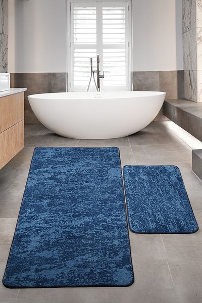Bonny Home Nova Navy Blue (80x150 + 50x80 cm) Σετ χαλάκι μπάνιου 2 τεμαχίων μεγάλου μεγέθους Σετ καθίσματος τουαλέτας που πλένεται