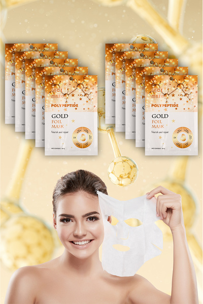 Genel Markalar 10 Adet Altın Folyo Peg-40 Hint Yağı Aydınlatıcı Yüz Maskesi G...