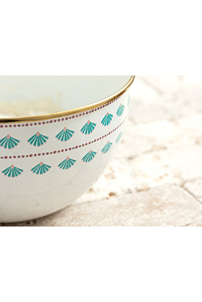English Home 24 Cm White Exotic Art Enamel Mixing Bowl