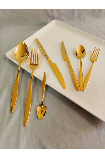 BRONDOFF Carmen 42 Pieces 24 Carat Gold Plated Fork Spoon Knife Set