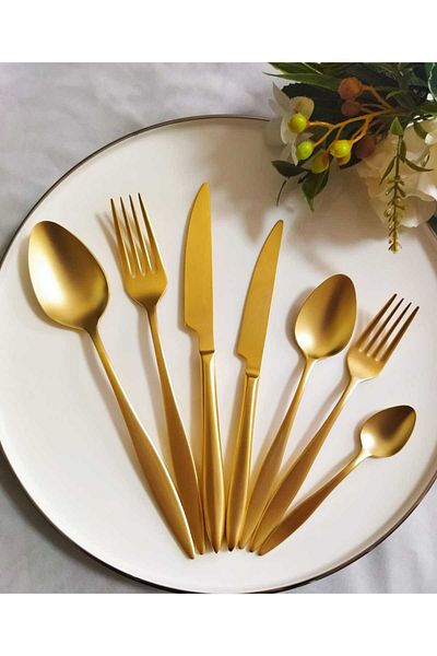 BRONDOFF Carmen 42 Pieces 24 Carat Gold Plated Fork Spoon Knife Set
