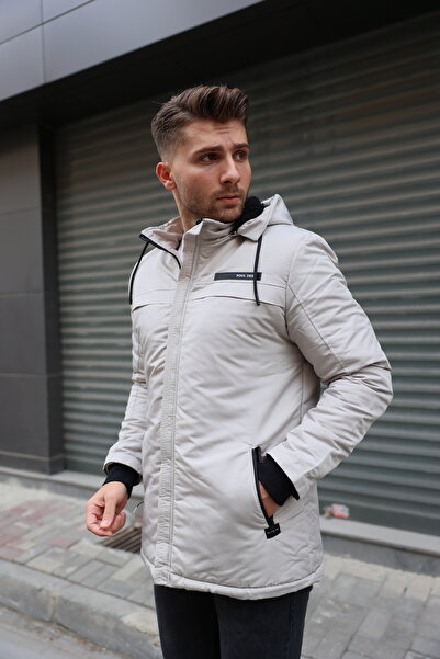 3MODA Ανδρικό μαύρο αδιάβροχο γούνινο παλτό