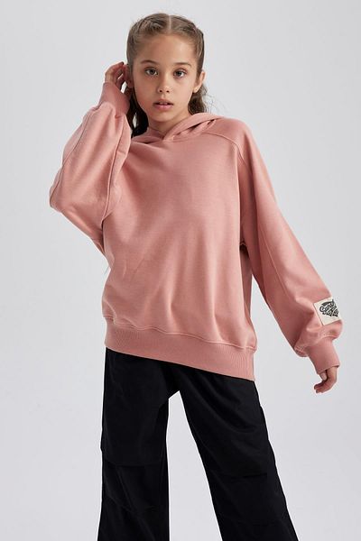 DeFacto Girl's Hooded Sleeve Printed Thick Sweatshirt A4810a823au