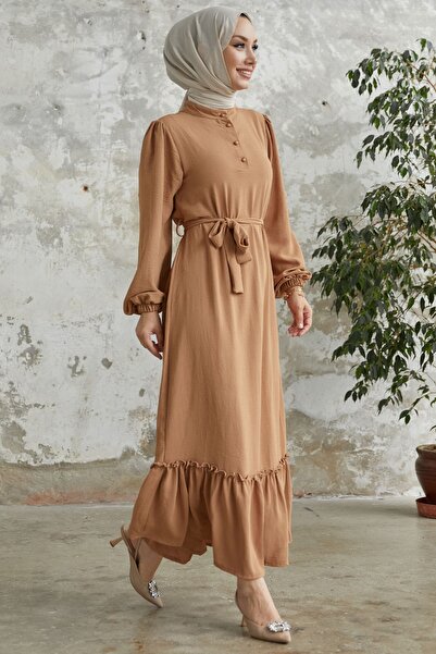 InStyle Meyra Buttoned Ayrobin Dress - Camel