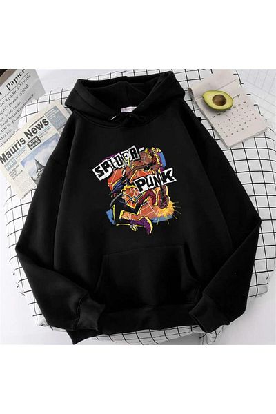 Touz Φούτερ LAGOM FASHION Spider Punk με εμπριμέ μαύρο Unisex Oversize με κουκούλα