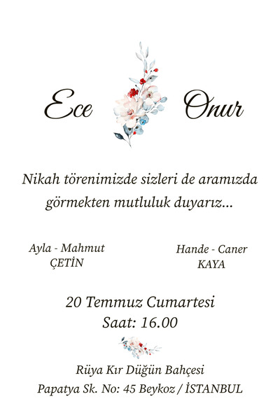 Belinay Bulutay Düğün Davetiyesi 116 01 (50 Adet)