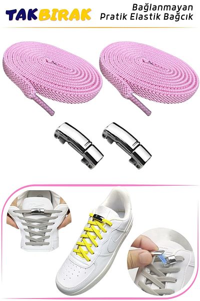 Foottab Pink Children's Sports Laces - Smart Laces Boots with Takbırak Magnets and Elastics