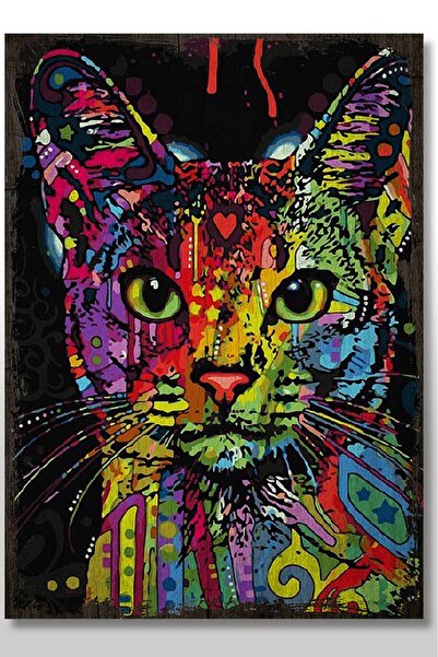 Bedeko Ahşap Tablo 25cm X 35cm Eski Sayılarla Boyama Kedi Görseli Baskılı