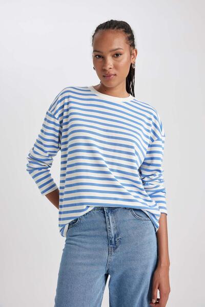 DeFacto Regular Fit Striped Crew Neck Long Sleeve T-Shirt