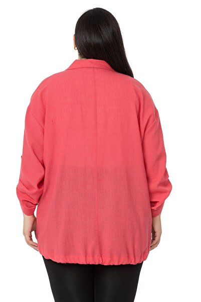 DISENTIS MODEST Μπουφάν φούξια μεγάλου μεγέθους με λεπτομέρεια στην τσέπη και διπλωμένα μανίκια