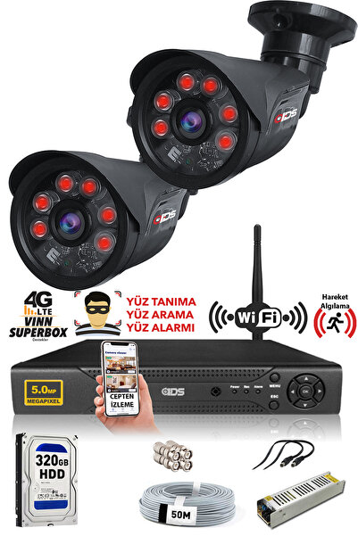IDS 2 Kameralı Set - 5mp Sony Lensli Fullhd Gece Görüşlü Güvenlik Kamerası Si...