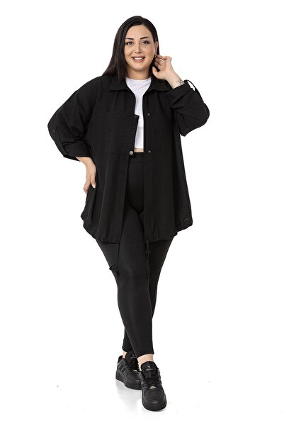 DISENTIS MODEST Μαύρο μπουφάν μεγάλου μεγέθους με λεπτομέρεια τσέπης και διπλωμένα μανίκια