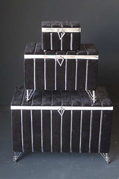 HUZUR ÇEYİZ Metalli Dilimli 3'lü Çeyiz Sandığı