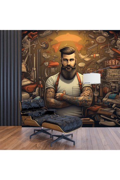 Dekoros Tek Parça Erkek Kuaförü Poster Duvar Kağıdı, Tek Parça ve Kolay Montaj