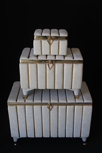 HUZUR ÇEYİZ Metalli Dilimli 3'lü Çeyiz Sandığı