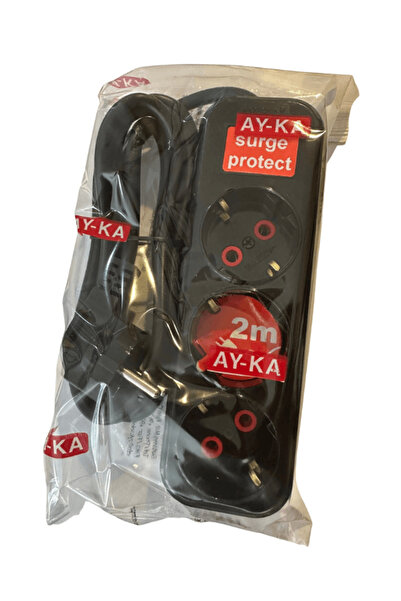AYKA 3 Lü Darbe (Akım) Korumalı Grup Priz 2 Metre Siyah