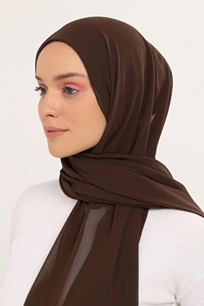 Altobeh Hazır Pratik Lüks Boyunluklu Boneli Şifon Şal Kahverengi