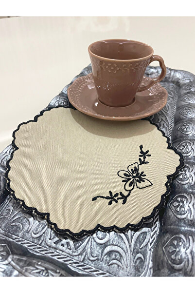 AYNAKIŞÇEYİZ Σετ με 6 μικρές πεταλούδες με μοτίβο κεντήματος λινό καφέ σεντόν...