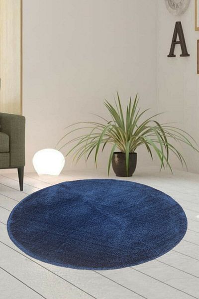 Sarar Single Round Post Plush Bathroom Rust Mat Gel Non-Slip Base Petrol Blue 100x100