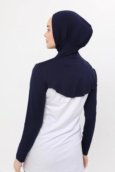 Altobeh Neck Collar Bonnet Long Sleeve Navy Blue