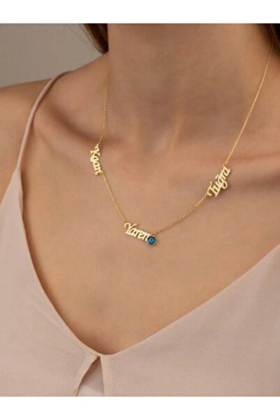 erva silver Gümüş Üç İsimli Nazar Boncuklu Kolye Erva Silver