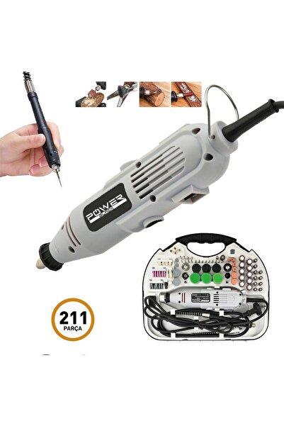 POWER BLACK Gravür Hobi Taşlama Seti - Çantalı 211 Parça - 6 Kademeli