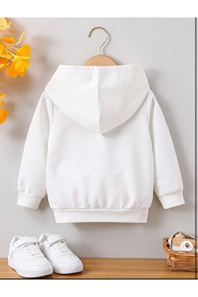 MORNİNG KİDS Детски бял суичър с качулка и щампа на розови сърца