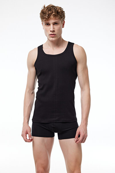 Malabadi Men's Black Gray 6 Pack 100% Cotton Rib Top 6M034-E