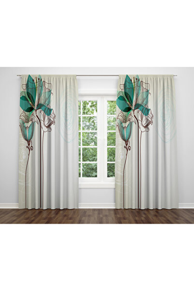 ALBANHOME Çiçek Desen Dijital Baskı Çift Kanat Fon Perde