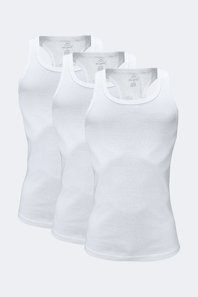 Malabadi Men's White 3-Pack 100% Cotton Rib Sports Undershirt 3M039-E