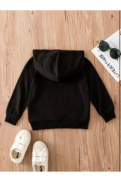 MORNİNG KİDS Dětská černá mikina LosAngeles Teddy Bear s potiskem a kapucí