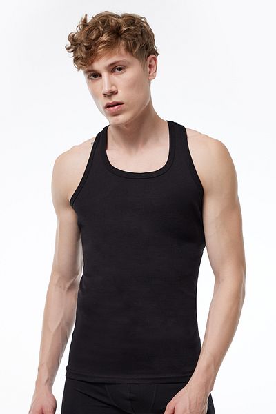 Malabadi Men's Black White Gray 6 Pack 100% Cotton Rib Sports Undershirt 6M039-E