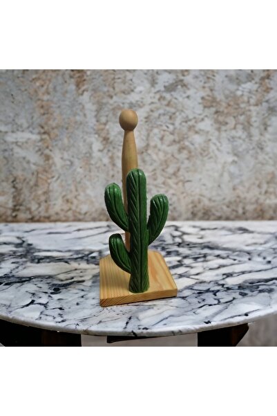 Veranın Dünyası Ahşap Rulo Havlu Aparatı Kağıt Havluluk Dekoratif Yeşil Kaktüs Model 3301000000540