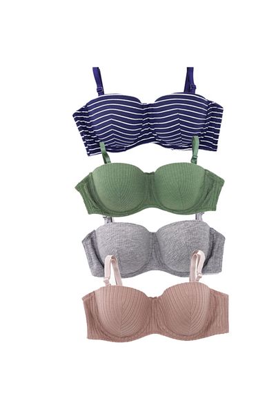 Lora Garden B Cup Unpadded Covered Underwire Full Pattern Strapless Bra Pack of 4