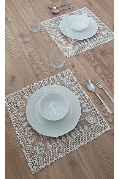 WENESSİ Kare Desen Anglez Kordone Nakış İşlemeli 6 Kişilik Supla Amerikan Servis