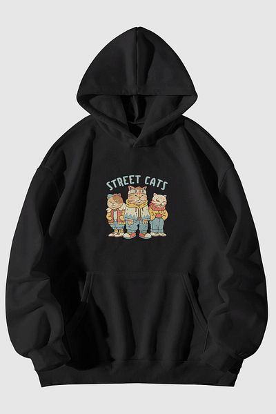 Harmandar Stray Cats Printed Unisex Kangaroo Pocket Hooded Sweatshirt Hoodie