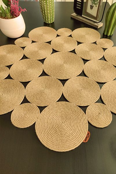 Homever Δακτυλιοειδές 80cm Στρογγυλό Ψάθινο Κάλυμμα Τραπεζιού Κουζίνας Σαλονιού από γιούτα / Runner / Runner