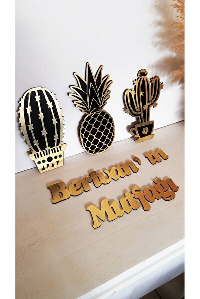 Modayna 3 lü Ananas Kaktüs Duvar Dekor İsme Özel