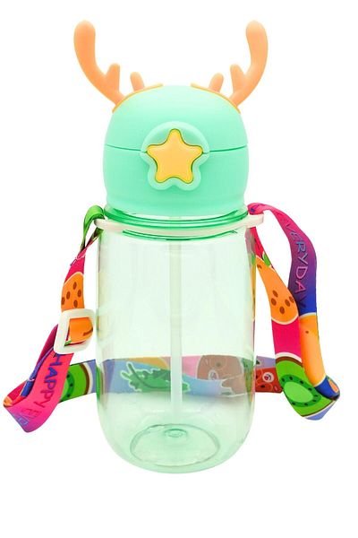 LUCKYPEN Deer Patterned Water Bottle with Straw, Design Your Own Flask with Sticker