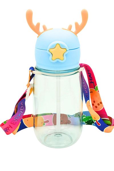 LUCKYPEN Deer Patterned Water Bottle with Straw, Design Your Own Flask with Sticker