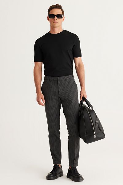 ALTINYILDIZ CLASSICS Men's Anthracite Wool Slim Fit Slim Fit Patterned Elastic Waist Stretchy Pants